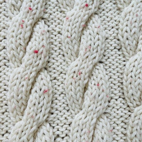 Vintage 1970s Cable Knit Handmade Afghan Throw Blanket Orange Cream Gold 67"x68" - Picture 5 of 7